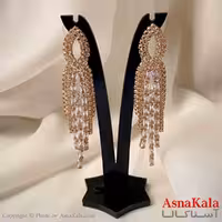 گوشواره دخترانه مدل آویز جواهری مدل اشک ریسه ای رنگ طلایی کد GSH151965W