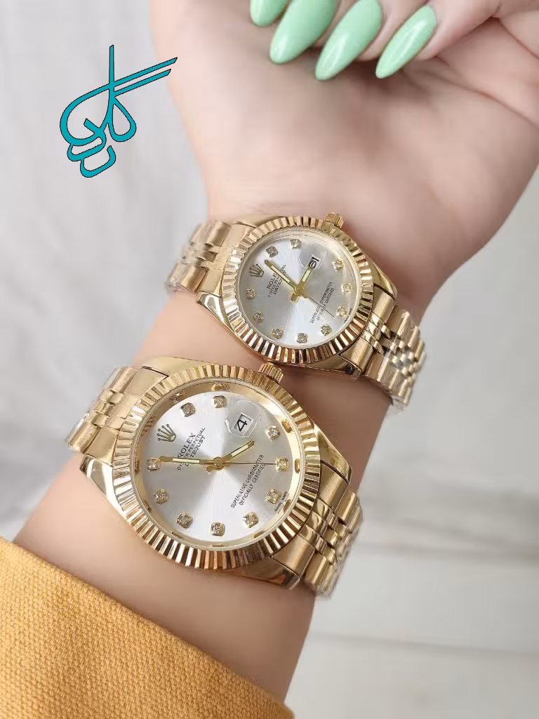 خرید ست ساعت زنانه و مردانه رولکس مدل دیت جاست تقویم دار قفل ضامن دار کیفیت عالی رنگ ثابت کد 2117402 - ردگل