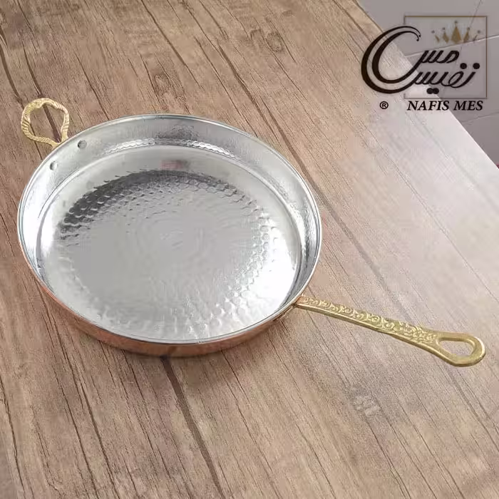 تابه مسی تک دسته برنجی سایز بزرگ چکشی زنجان