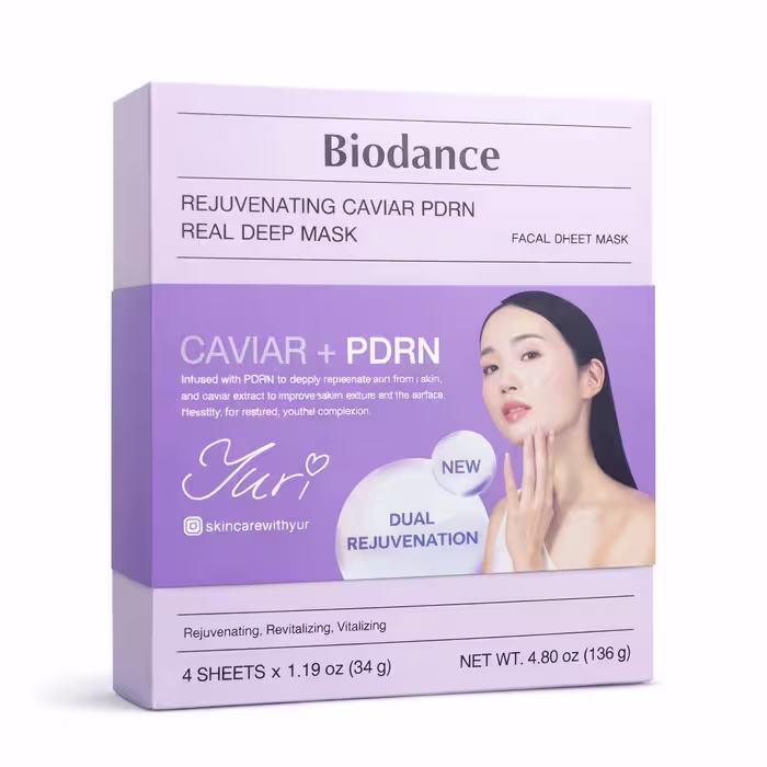 ماسک ورقه ای صورت حاوی عصاره خاویار و PDRN جهت جوانسازی برند بایودنس 1 عددی