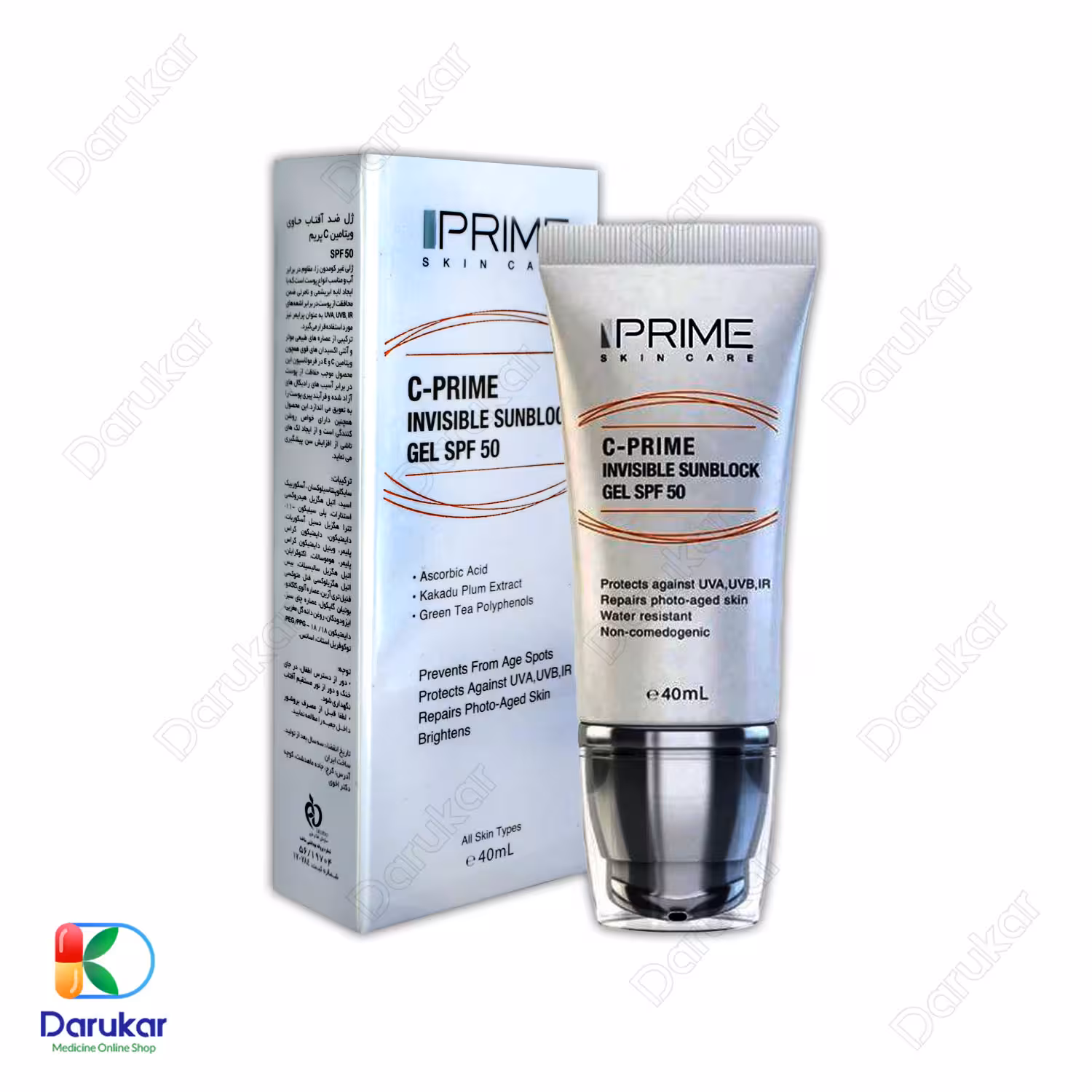 ژل ضد آفتاب حاوی ویتامین سی پریم SPF50 حجم 40 میلی لیتر