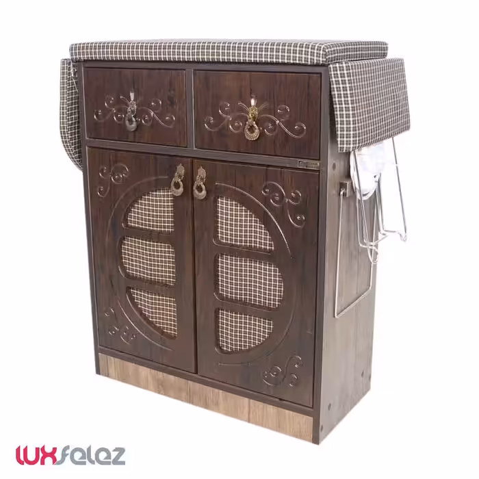 میز اتو عروس نوین مدل نیلوفر طرح لپ تابی سبد لباس دار