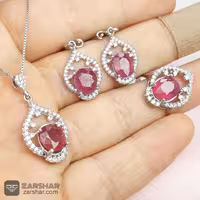 نیم ست نقره یاقوت سرخ زنانه همراه با زنجیر