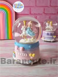 گوی موزیکال پمپی برفی چراغ دار سایز بزرگ طرح دختر یونیکورن سوار