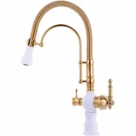 شیر ظرفشویی فنری 2کاره مدل بیزانس سفید طلایی