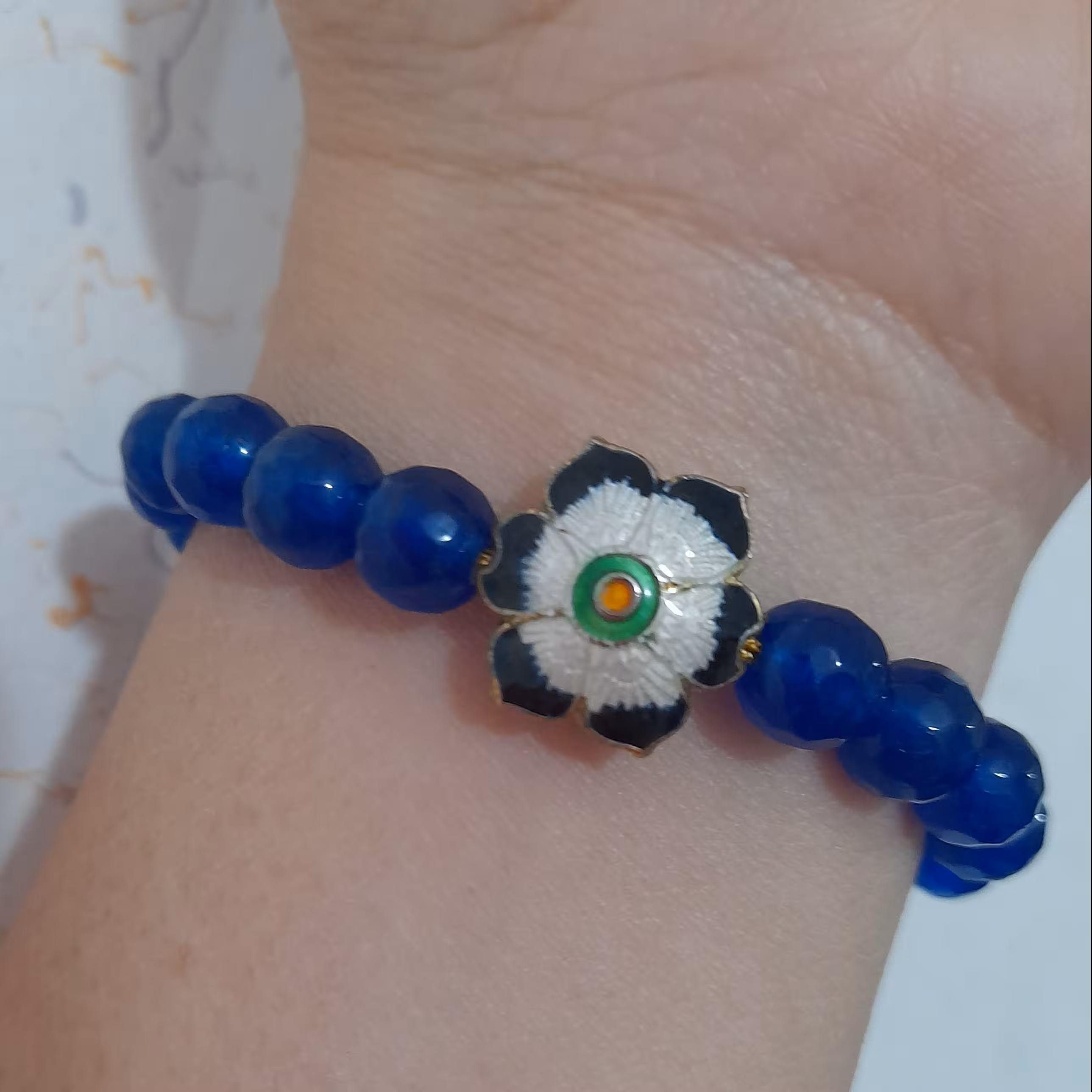 دستبند پلاک میناکاری  با سنگ جید  