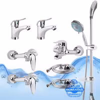 ست 8 عددی شیرآلات برند آیدا صنعت مدل قهرمان اردکی | دو عدد شیر روشویی   حمام   دو عدد توالت   علم دوش یونیکا متحرک ضد رسوب   دو شلنگ توالت | کروم براق