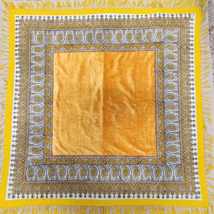 سفره ورومیزی قلمکاری صادراتی اعلا مخمل زردرنگ