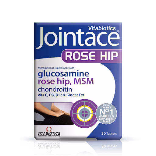 قرص گلوکوزامین رز هیپ ویتابیوتیکس اصل | 30عددی VITABIOTICS Jointace Rose Hip MSM