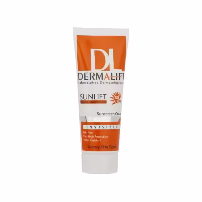 کرم ضد آفتاب بدون رنگ درمالیفت مدل SPF50 محافظ UVA ،UVB، ضد آب، مناسب پوست چرب حجم 40 میلی‌لیتر