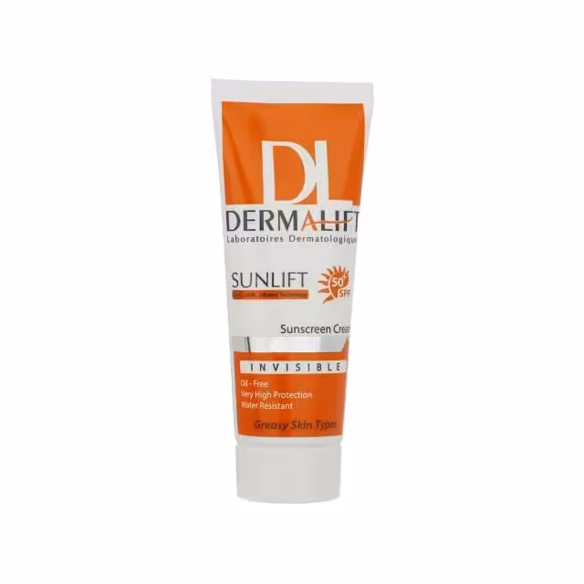 کرم ضد آفتاب بدون رنگ درمالیفت مدل SPF50 محافظ UVA ،UVB، ضد آب، مناسب پوست چرب حجم 40 میلی‌لیتر