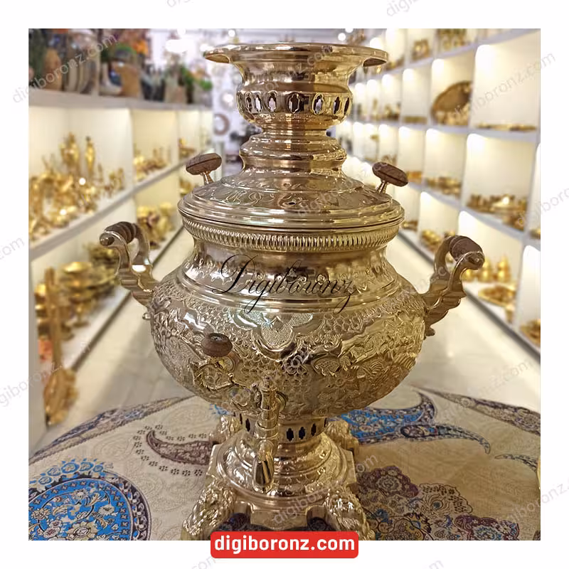 سماور عدسی طلایی گل مرغ ریز