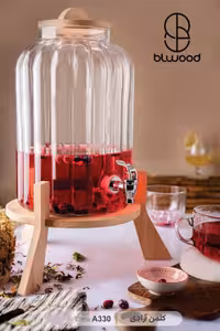 کلمن شیشه ای شیاردار درب و پایه چوبی BLWOOD کد3303(ارسال با پیک فقط برای تهران و کرج)