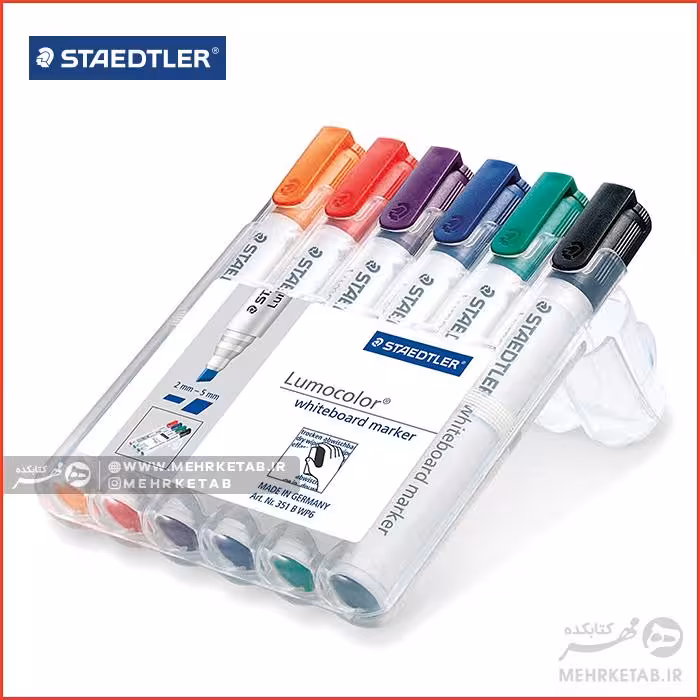 ماژیک وایتبورد نوک گرد ست 6 رنگ استدلر Staedtler Whiteboard Marker Chisel Tip