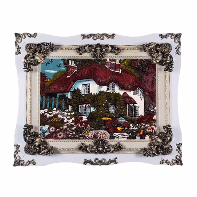 تابلو فرش ماشینی دنیای فرش طرح کلبه جنگلی کد 216