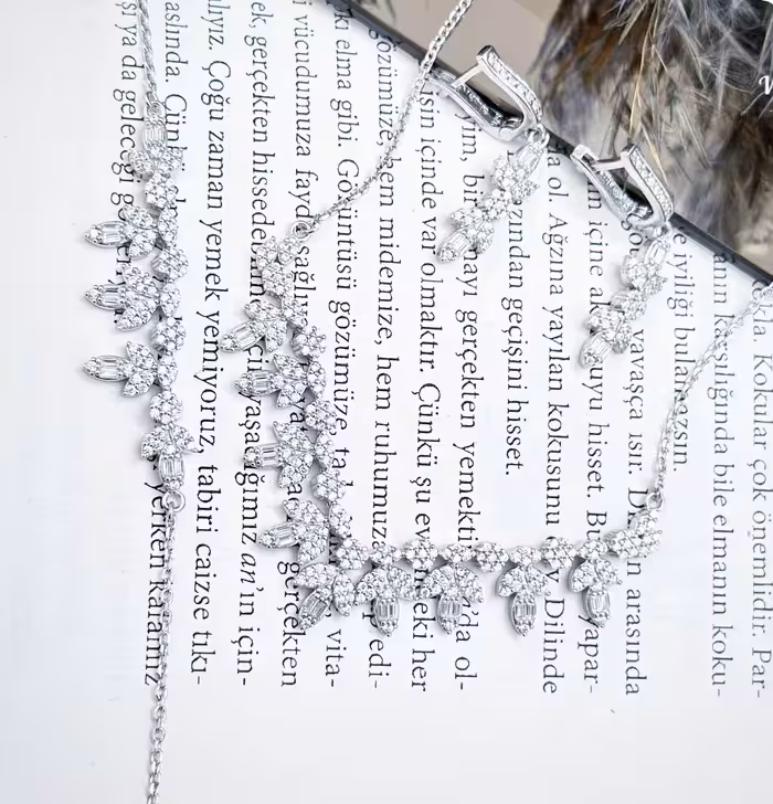 سرویس زنجیری نقره جواهری زنانه کد 60067