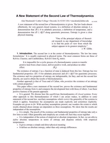 خرید و دانلود نسخه کامل کتاب A New Statement of the Second Law of Thermodynamics