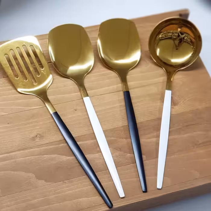 ست ابزار آشپزی استیل مشکی طلایی