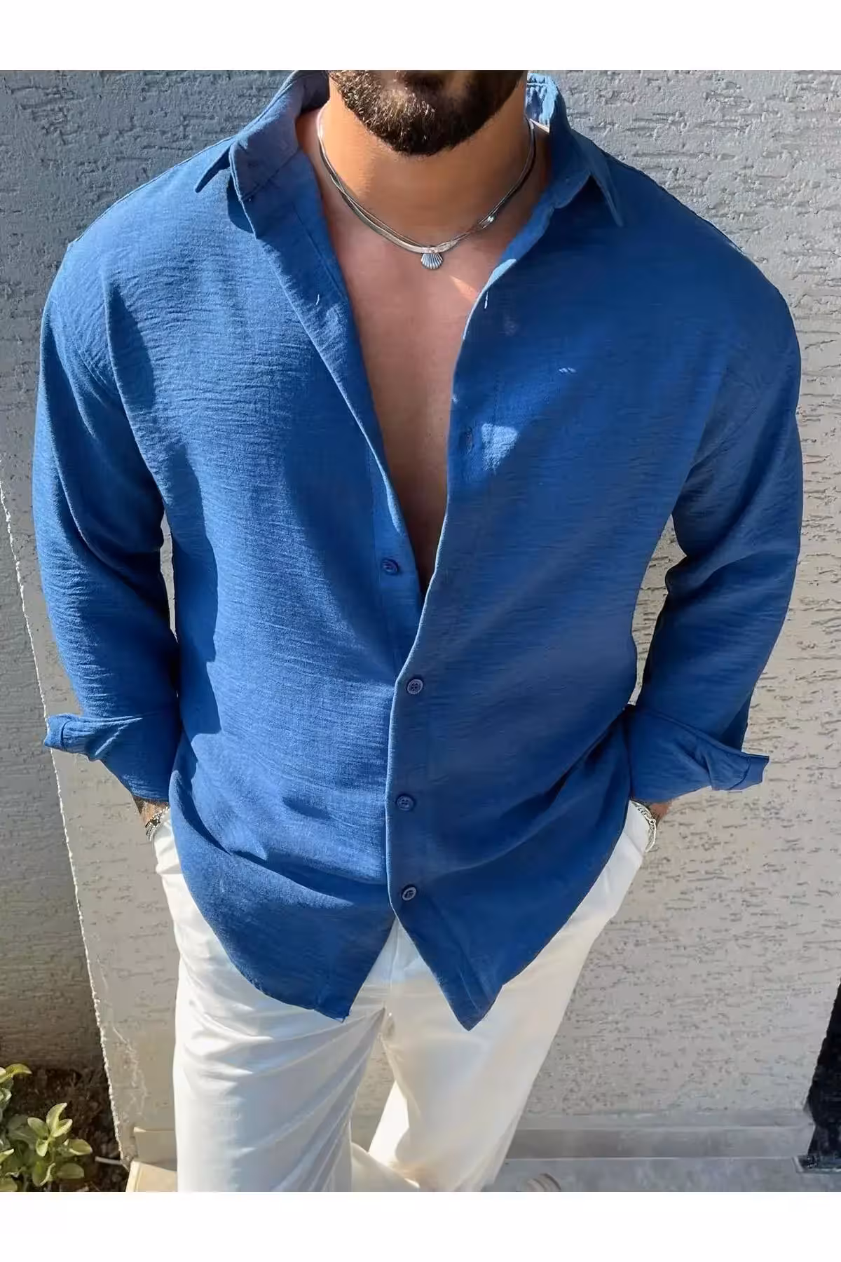 پیراهن آبرین مردانه با بافت ایندیکو و سایز بزرگ تابستانه - 5426