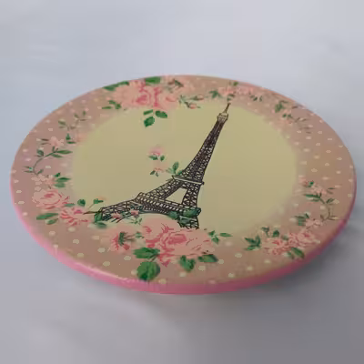 بشقاب دیوارکوب سفالی مدل برج ایفل و پیزا مجموعه 2 عددی