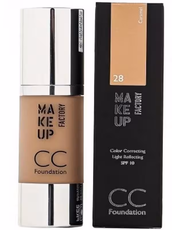 سی سی کرم میکاپ فکتوری رنگ کارامل شماره MAKEUP FACTORY CC FOUNDATION SPF 10 28 CARAMEL