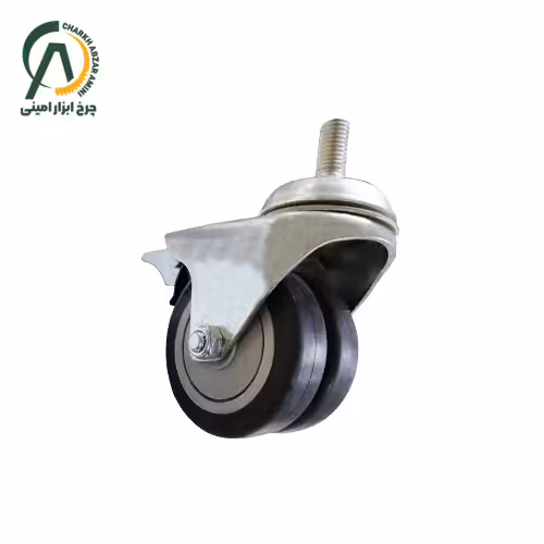 چرخ فروشگاهی دوقلو B پیچی گردان ترمزدار قطر 50 میلی متر