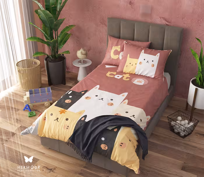 روتختی یک نفره مخمل 4 تکه طرح کت هرمدر