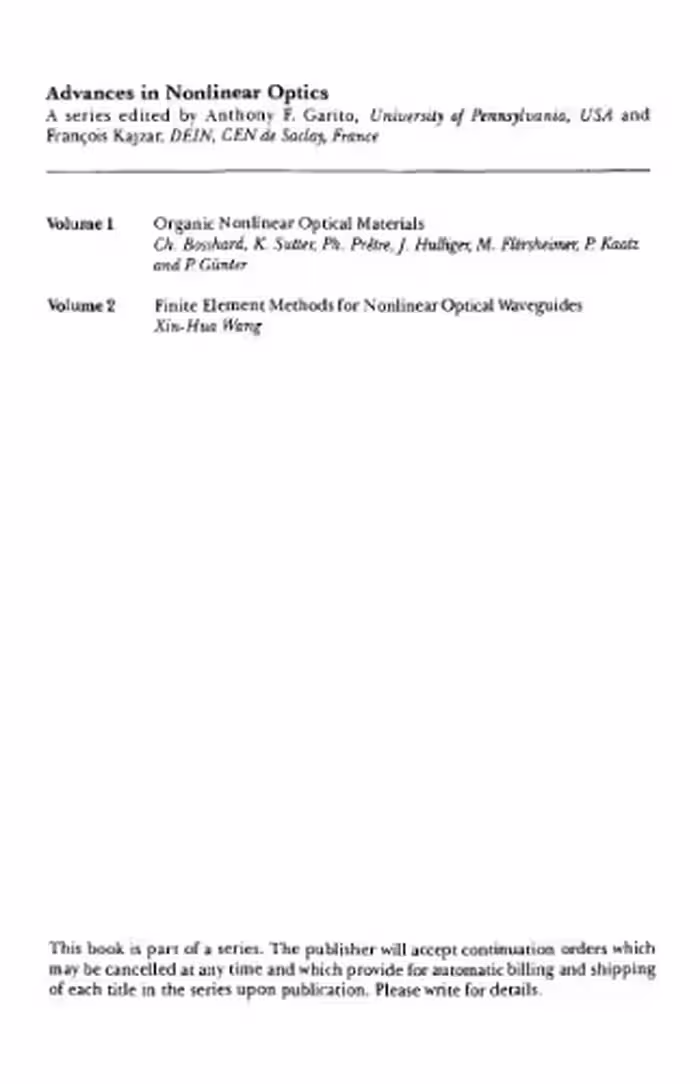 خرید و دانلود نسخه کامل کتاب Finite Element Methods for Nonlinear Optical Waveguides