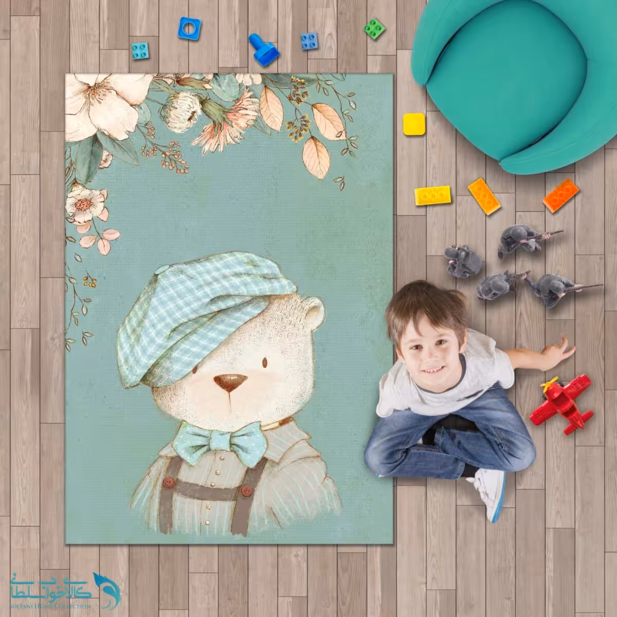 فرشینه اتاق کودک طرح تدی جنتلمن کد A2315