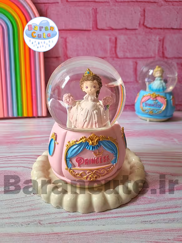 گوی موزیکال برفی چراغ دار (سایز متوسط) طرح پرنسس صورتی
