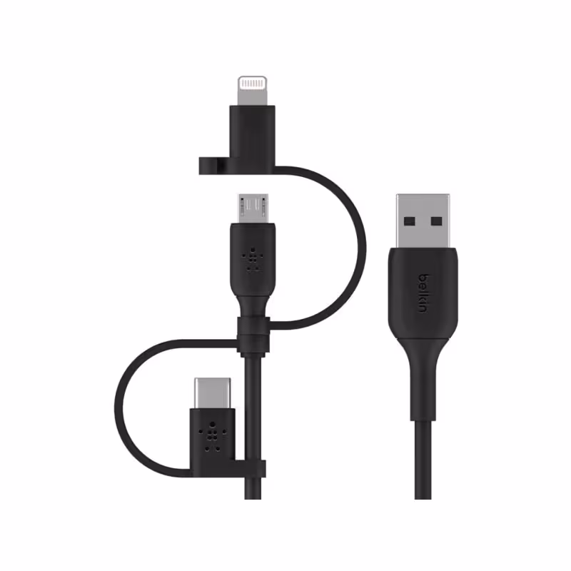 کابل USB به microUSB/USB-C/لایتنینگ بلکین مدل CAC001bt1MBK طول 1 متر