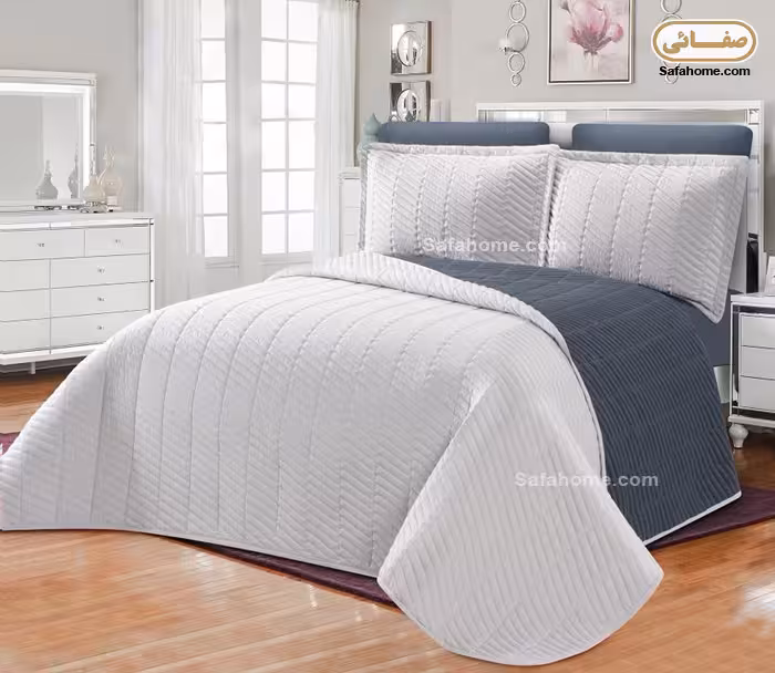 روتختی دو نفره پنبه دوزی 6 تکه راه راه طوسی تیره و روشن