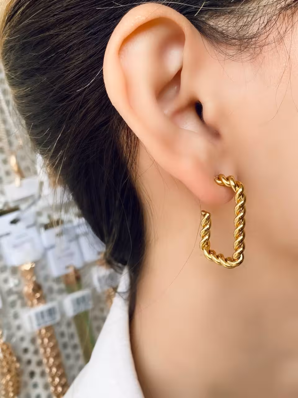 گوشواره میخی استیل مدل پیچ و تاب مستطیل