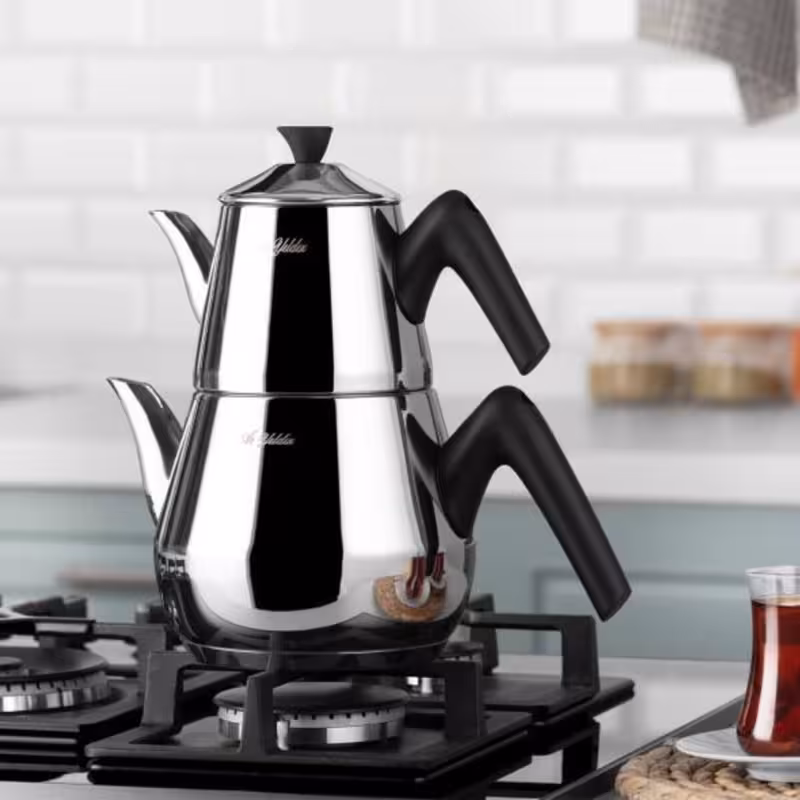 ست قوری و کتری استیل آریلدیز Aryıldız مدل Optimal ظرفیت 2 لیتر – طراحی کلاسیک، مقاوم و مناسب برای دم‌کردن چای روزانه