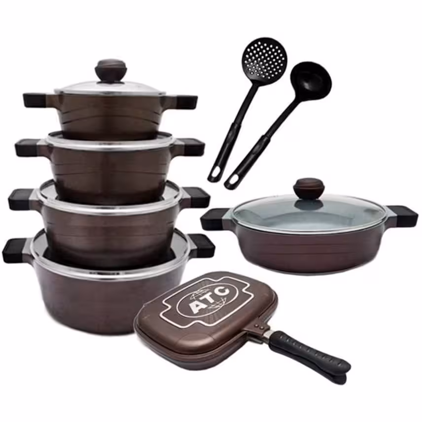 سرویس قابلمه 15 پارچه ای تی سی atc مدل A117 رنگ قهوه ای
