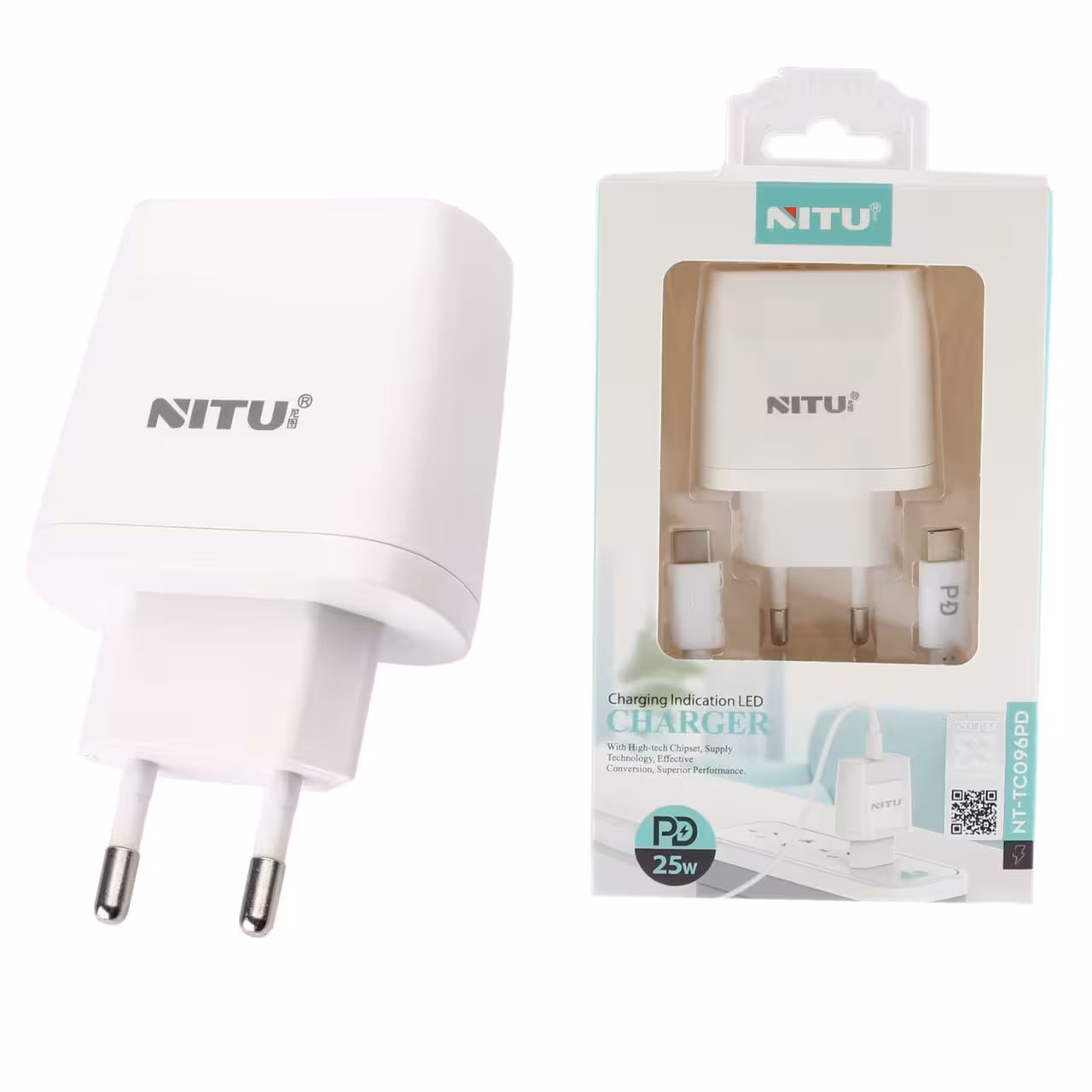 شارژر دیواری فست شارژ QC3.0 PD نیتو NITU NT-TC96PD با کابل Type-C به Type-C