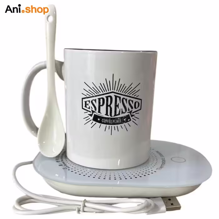 ماگ هیتردار، با طرح اسپرسو، مناسب برای گرم نگه داشتن نوشیدنی‌ها در محل کار یا منزل