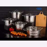 سرویس قابلمه استیل 10 پارچه برند ریور دسته استیل کد 3307