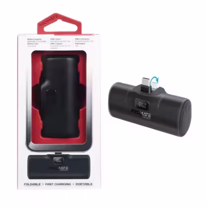 پاوربانک پرومیت مدل POWERUP-C.BLK ظرفیت 5000 میلی‌آمپرساعت