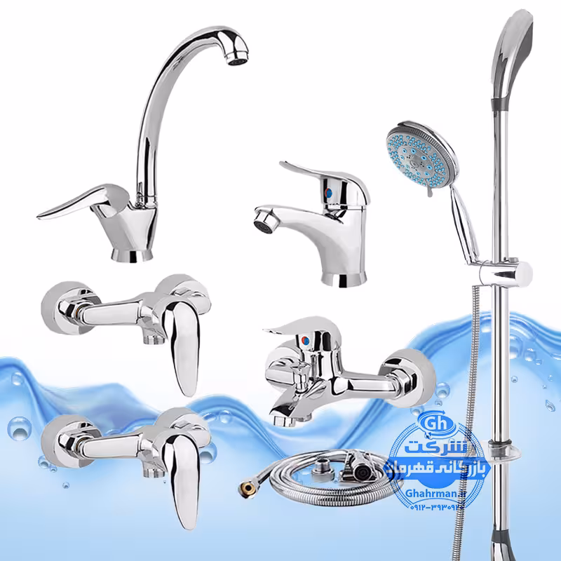ست 7 عددی شیرآلات برند آیدا صنعت مدل قهرمان اردکی | شیر ظرفشویی   دو عدد روشویی   حمام   دو عدد توالت   علم دوش یونیکا   شلنگ توالت | کروم براق