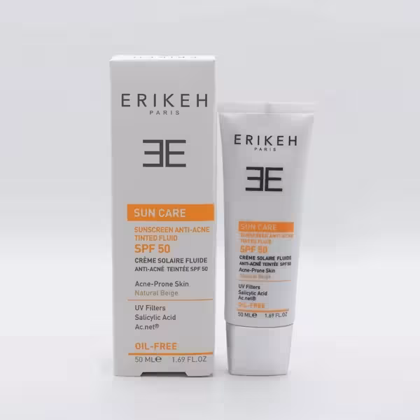 فلوئید ضدآفتاب SPF50 بژ طبیعی مناسب پوست مستعد آکنه اریکه 50 میلیلیتر Erikeh