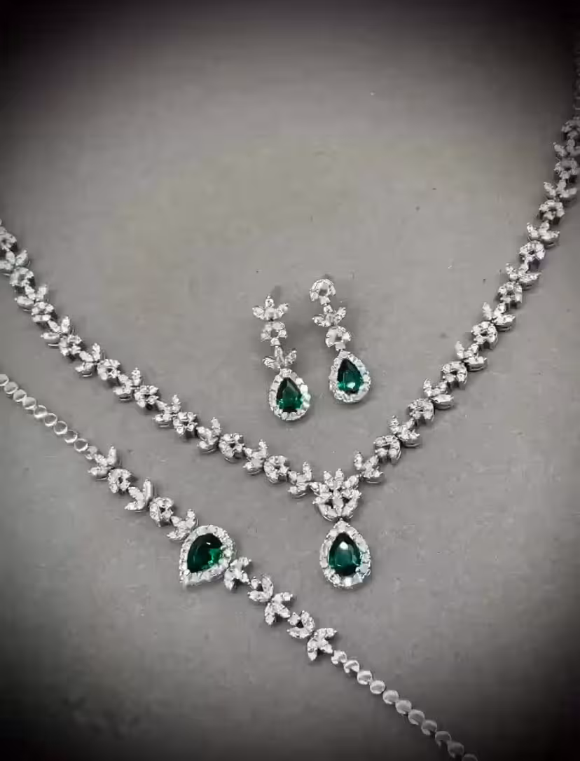 سرویس زمرد نقره جواهری زنانه کد 60186