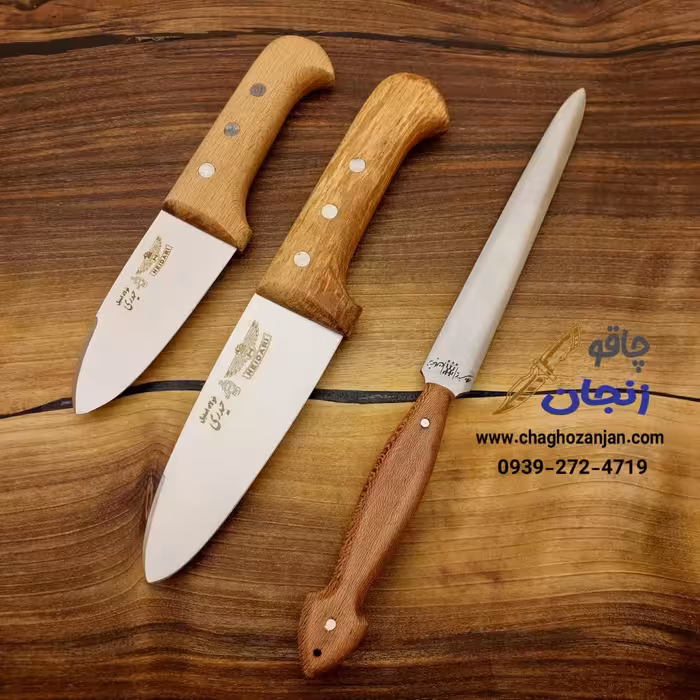 ست چاقو قصابی حیدری بسته 3 عددی سلاخی، پوست کن و چاقو تیزکن