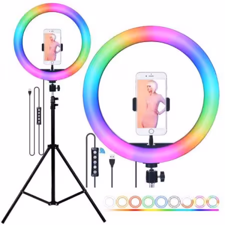 رینگ لایت مولتی کالر مدل RGB سایز 26 سانتی متری همراه با سه پایه