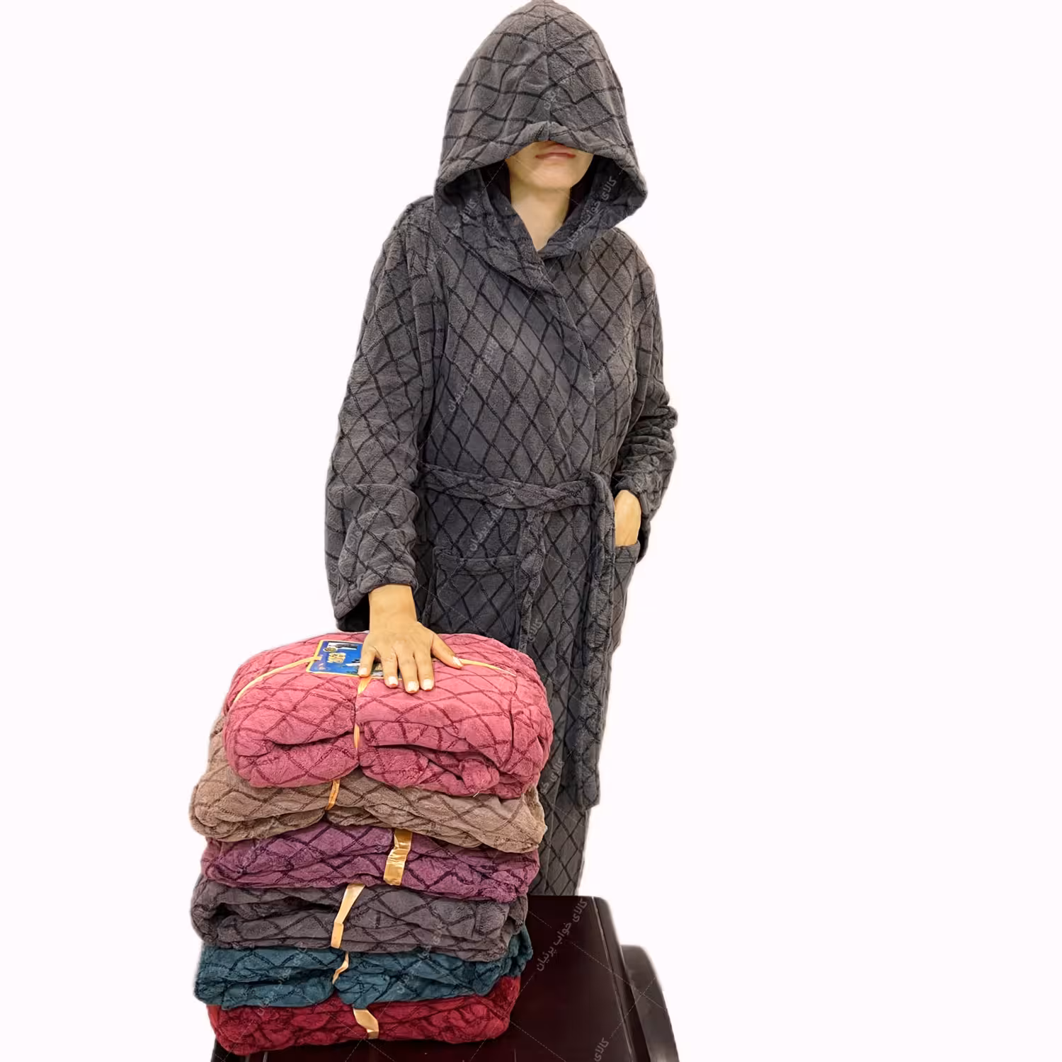 حوله تن پوش نانو کلاهدار طرح لوزی