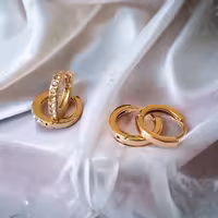 ست گوشواره حلقه ای 2 جفتی روکش طلا و نقره ساده و نگیندار برند اکسسوریز آلمانی کد I389