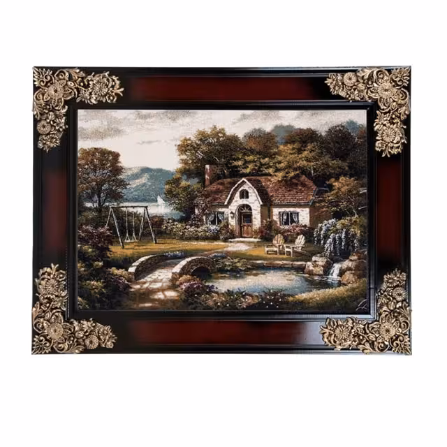 تابلو فرش ماشینی دنیای فرش طرح خانه ییلاقی کد 127