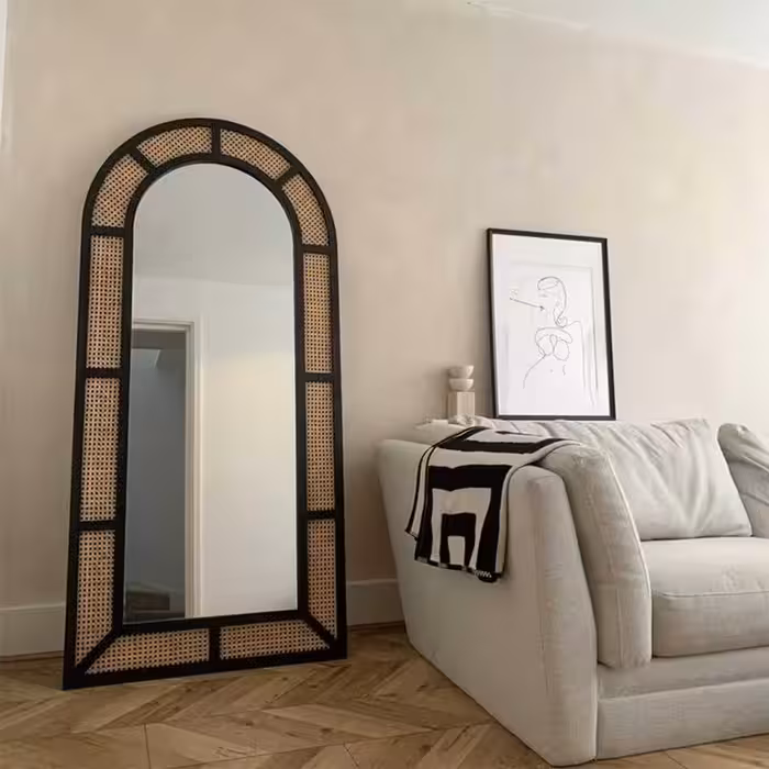 آینه قدی چوبی الف طرح تاج حصیری 80-W-180