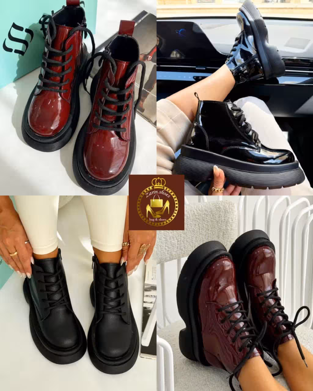 نیم بوت لژدار بندی زنانه چرم و ورنی