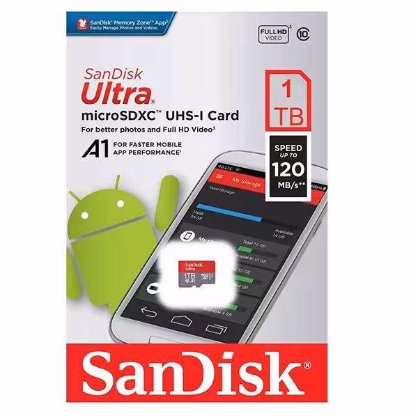 کارت حافظه microSDXC سن دیسک مدل Ultra A1 کلاس 10 سرعت 120MBps ظرفیت 1 ترابایت